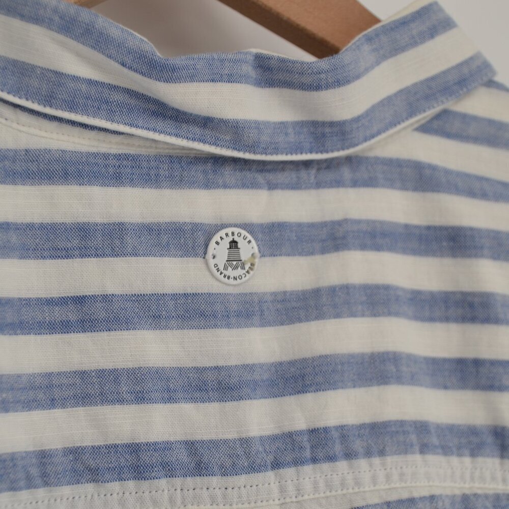 Barbour Craster Striped Button Down Shirt Blue White Cotton Relaxed Women's ? - Picture 7 of 9